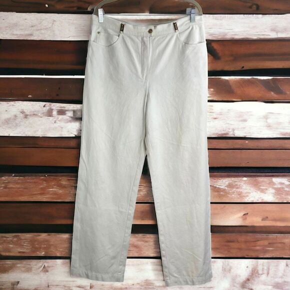 St. John White Straight leg High Rise Trouser Pants Size 16 - Picture 1 of 13